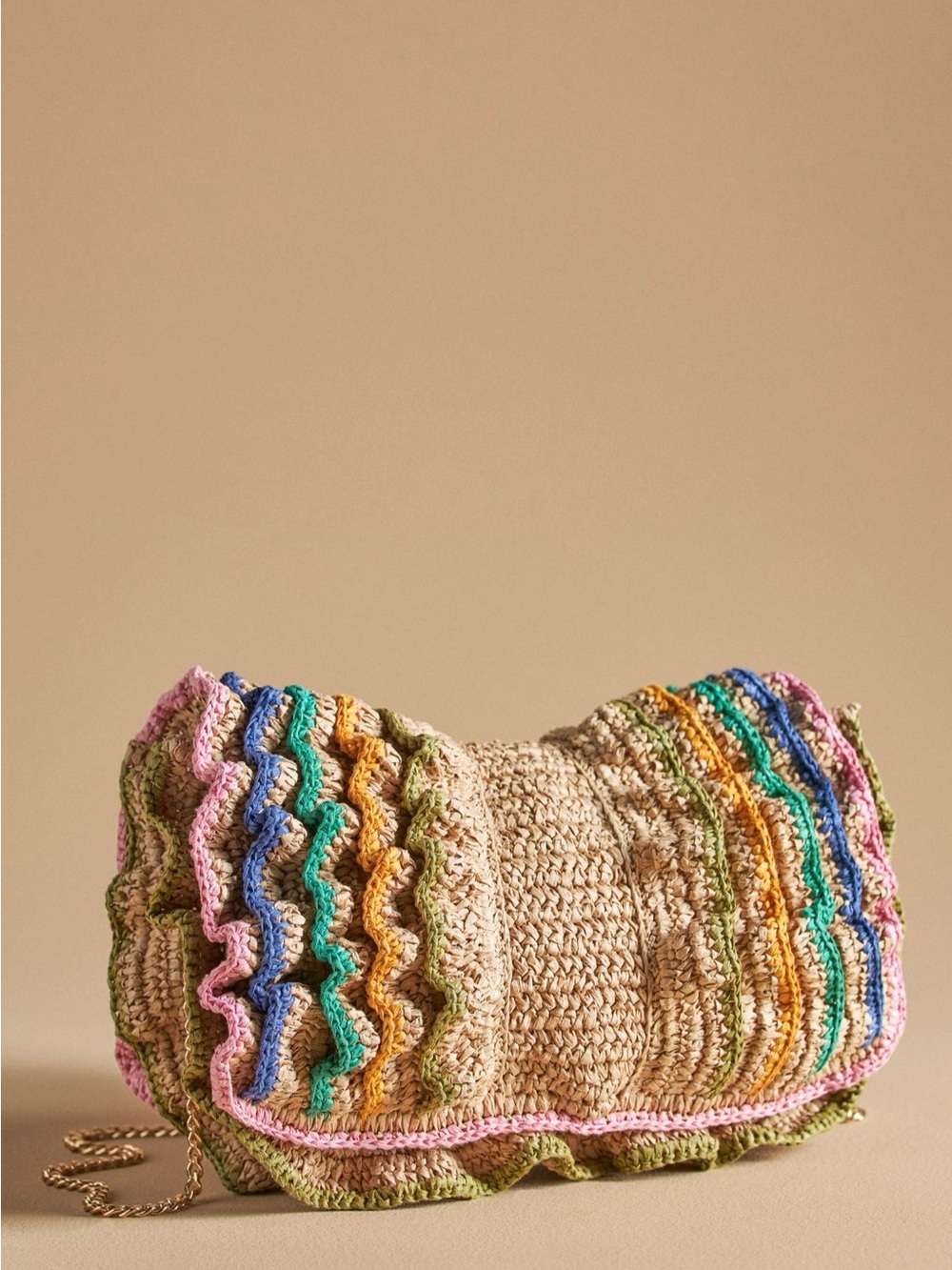 Handwoven Multicolor Rafia Ruffle Clutch Bag - Picture 3 of 7